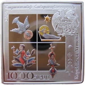 Аверс монеты Армения, 1000 драмов, 2010, Армянская миниатюра - Триумфальный вход в Иерусалим