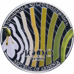 Аверс монеты Армения, 1000 драмов, 2010, Растения - Подснежник Артющенко (Galanthus artjuschenkoae)