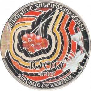 Реверс монеты Армения, 1000 драмов, 2011, Армянская рябина