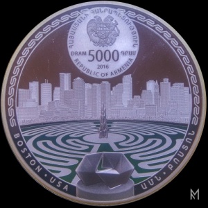 Аверс монеты Армения, 5000 драмов, 2016, Лабиринты мира - Бостон, США