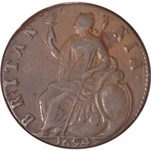 Реверс монеты Англия, ½ пенни, 1694