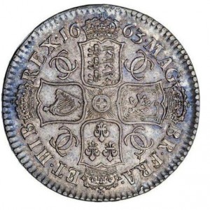 Реверс монеты Англия, ½ кроны, 1663