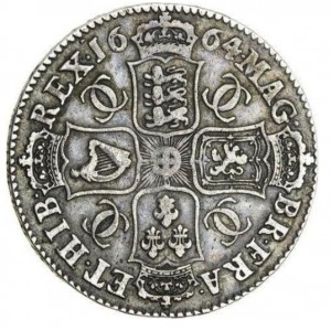 Реверс монеты Англия, ½ кроны, 1664