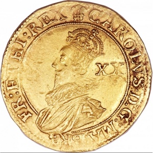 Аверс монеты Англия, 1 юнайт, 1625, Третий бюст Карла I