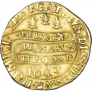 Реверс монеты Англия, 1 юнайт, 1643