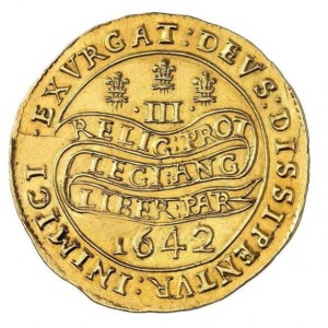 Реверс монеты Англия, 3 юнайта, 1642