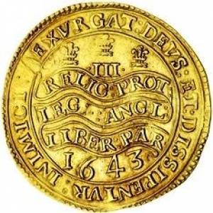 Реверс монеты Англия, 3 юнайта, 1643