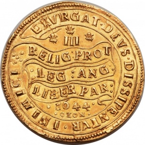 Реверс монеты Англия, 3 юнайта, 1644