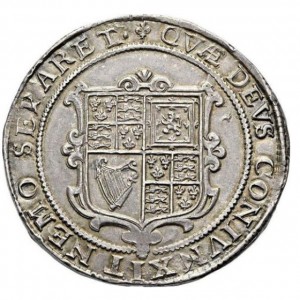 Реверс монеты Англия, 1 крона, 1619, Щит с гербом внутри