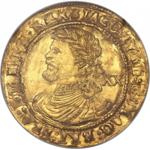 Аверс монеты Англия, 1 лавр, 1619, Третий бюст Якова I
