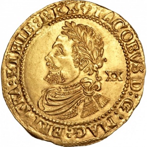 Аверс монеты Англия, 1 лавр, 1619, Четвертый бюст Якова I