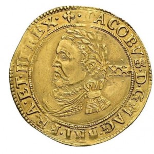 Аверс монеты Англия, 1 лавр, 1619, Пятый бюст Якова I