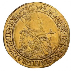 Аверс монеты Англия, 1 юнайт, 1604, Второй бюст Якова I