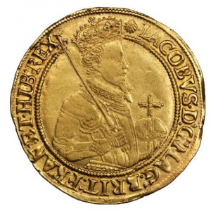 Аверс монеты Англия, 1 юнайт, 1604, Четвертый бюст Якова I