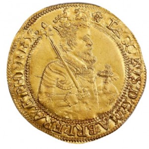 Аверс монеты Англия, 1 юнайт, 1604, Пятый бюст Якова I