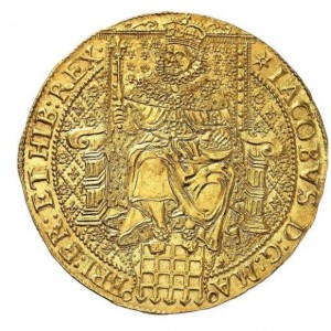 Аверс монеты Англия, 1 роза риал, 1619