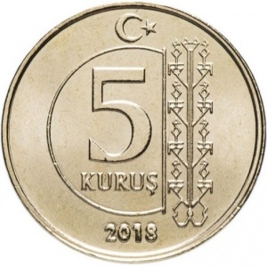 Реверс монеты Турция, 5 курушей, 2009-2022