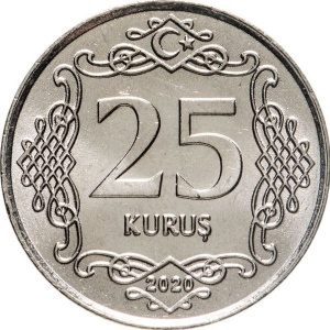 Реверс монеты Турция, 25 курушей, 2009-2022