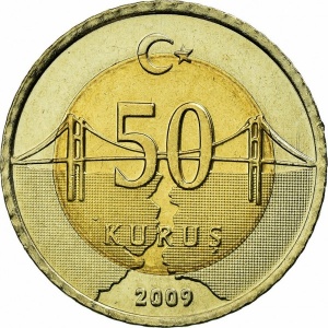 Реверс монеты Турция, 50 курушей, 2009-2022