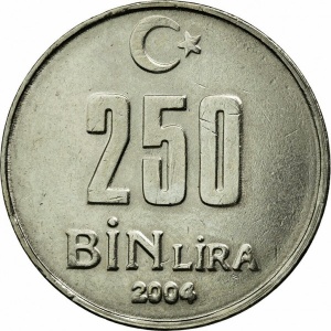 Реверс монеты Турция, 250.000 лир, 2002-2004