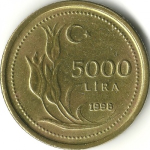 Реверс монеты Турция, 5.000 лир, 1998-2001