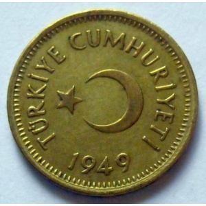 Аверс монеты Турция, 10 курушей, 1949-1956