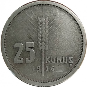 Реверс монеты Турция, 25 курушей, 1935-1937