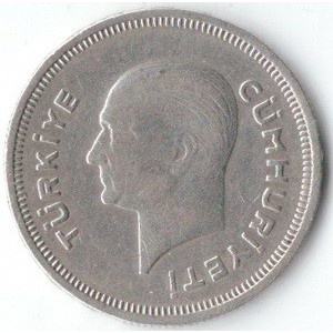 Аверс монеты Турция, 50 курушей, 1935-1937