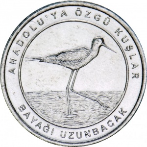 Реверс монеты Турция, 1 куруш, 2020, Ходулочник /Bayaği Uzunbacak/