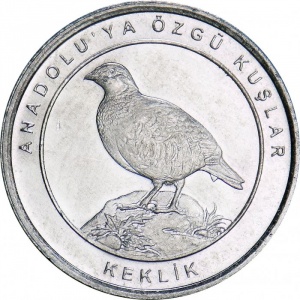 Реверс монеты Турция, 1 куруш, 2020, Азиатский кеклик /Keklik/
