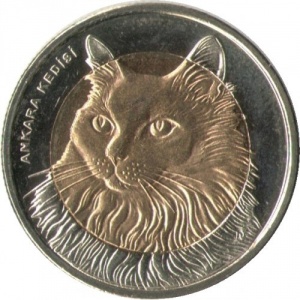 Реверс монеты Турция, 1 лира, 2010, Кошка
