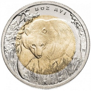 Реверс монеты Турция, 1 лира, 2011, Бурый медведь
