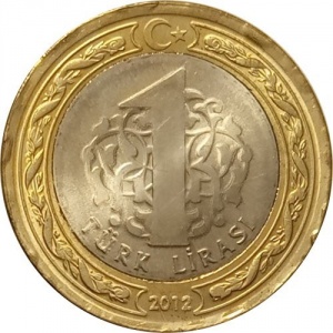 Реверс монеты Турция, 1 лира, 2012, 10 лет международной олимпиаде по турецкому языку