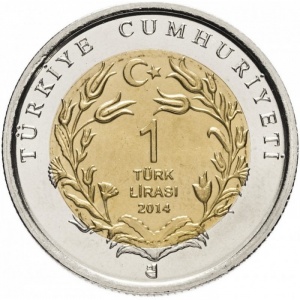 Аверс монеты Турция, 1 лира, 2014, Анатолийский орёл