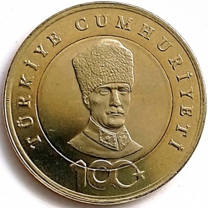 Аверс монеты Турция, 5 лир, 2023, 100 лет со дня основания Республики