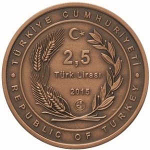 Аверс монеты Турция, 2½ лиры, 2015, ВМС Турции в Дарданнельском сражении - лёгкий крейсер "Midilli"
