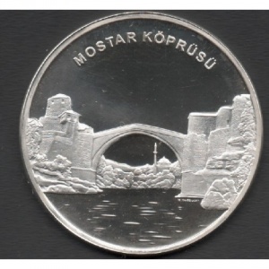 Реверс монеты Турция, 20 новых лир, 2005, Старый мост в городе Мостар