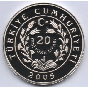 Аверс монеты Турция, 20 новых лир, 2005, Ушастый ёж
