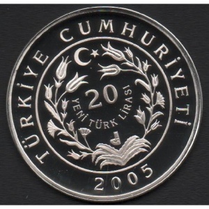 Аверс монеты Турция, 20 новых лир, 2005, Анатолийский муфлон