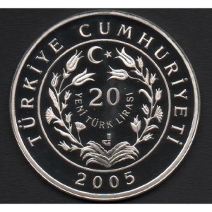 Аверс монеты Турция, 20 новых лир, 2005, Полосатая гиена