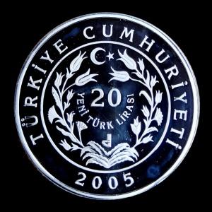 Аверс монеты Турция, 20 новых лир, 2005, Анатолийский леопард