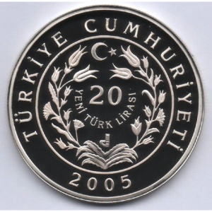 Аверс монеты Турция, 20 новых лир, 2005, Тушкан Уильямса