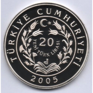 Аверс монеты Турция, 20 новых лир, 2005, Бурый медведь