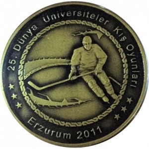 Реверс монеты Турция, 20 лир, 2011, Зимняя Универсиада 2011 - Хоккей с шайбой /латунь/