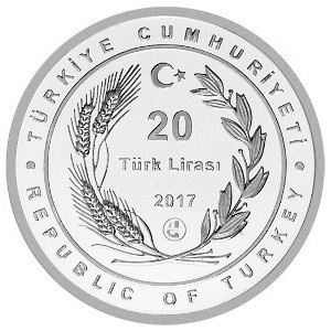 Аверс монеты Турция, 20 лир, 2017, Фауна Турции - Стеклянная бабочка (Greta oto)
