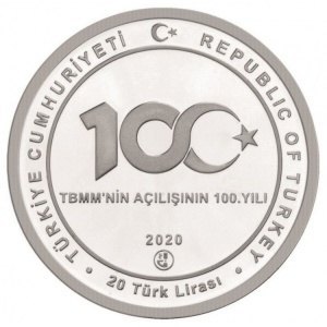 Аверс монеты Турция, 20 лир, 2020, 100 лет Великому национальному собранию Турции