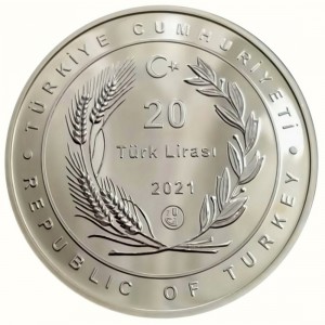 Аверс монеты Турция, 20 лир, 2021, Мечеть Хабиб-и Неккар