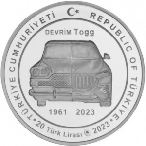 Аверс монеты Турция, 20 лир, 2023, Togg, Группа автомобильных предприятий Турции