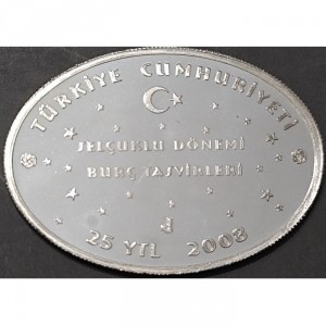 Аверс монеты Турция, 25 новых лир, 2008, Знаки зодиака - Рыбы