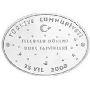 Аверс монеты Турция, 25 новых лир, 2008, Знаки зодиака - Лев